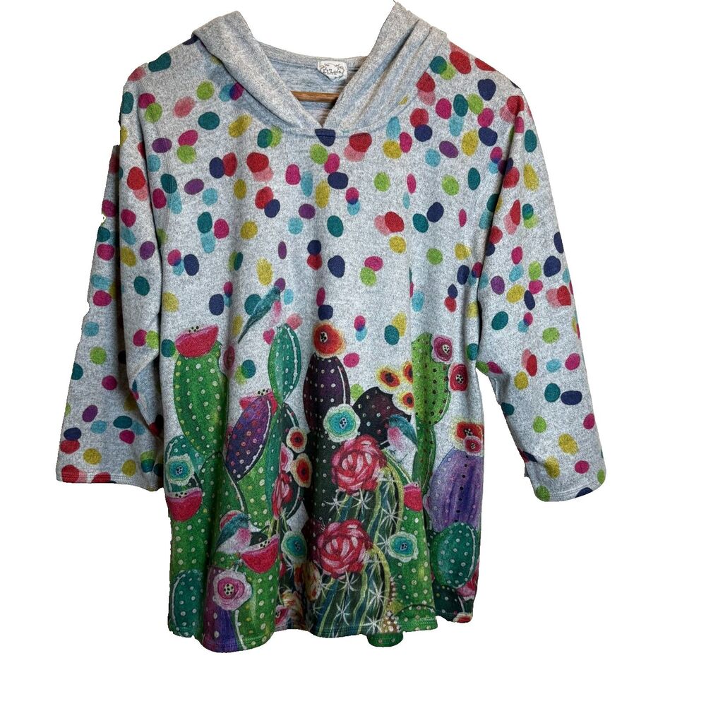 Et' Lois Hoodie Southwest Floral Bird Gum Drops Size M/L? Made in USA